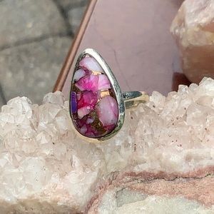 KINGMAN PINK DAHLIA TURQUOISE 925 STERLING SILVER RING, SIZE 8